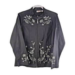 Quacker Factory Jacket Womens L Black Rhinestone Studded Country Western Riding